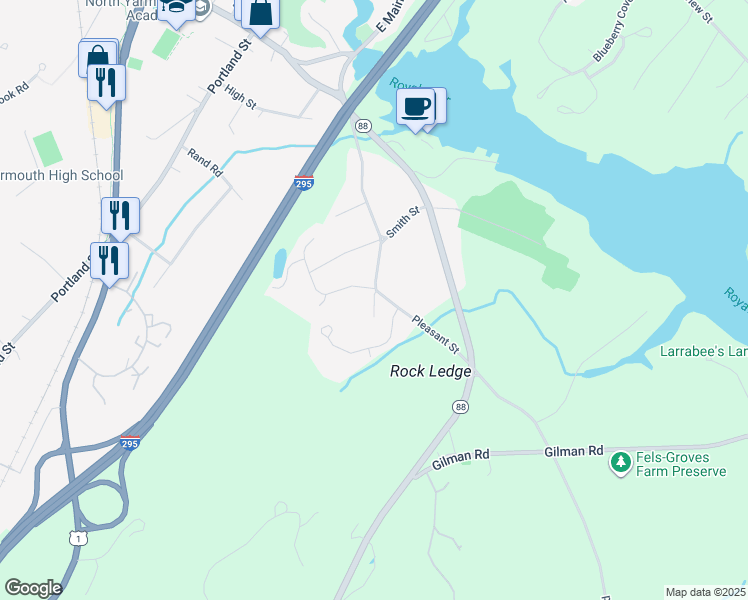 map of restaurants, bars, coffee shops, grocery stores, and more near 9 Goodings End in Yarmouth