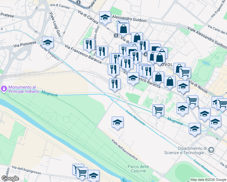 map of restaurants, bars, coffee shops, grocery stores, and more near 12 Via del Barco in Florence