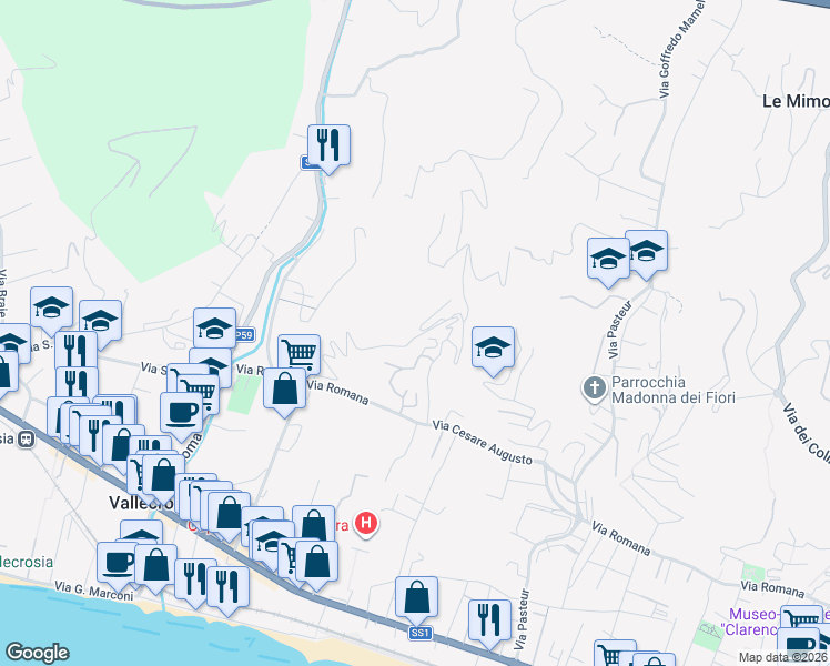 map of restaurants, bars, coffee shops, grocery stores, and more near 151 Via Privata Bellavista in Vallecrosia