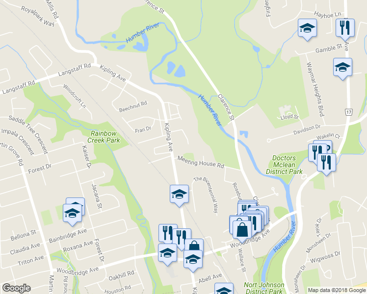 map of restaurants, bars, coffee shops, grocery stores, and more near 58 Chavender Place in Vaughan