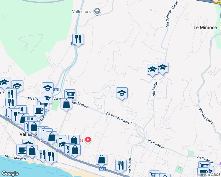 map of restaurants, bars, coffee shops, grocery stores, and more near 16 Via Conca Verde in Vallecrosia