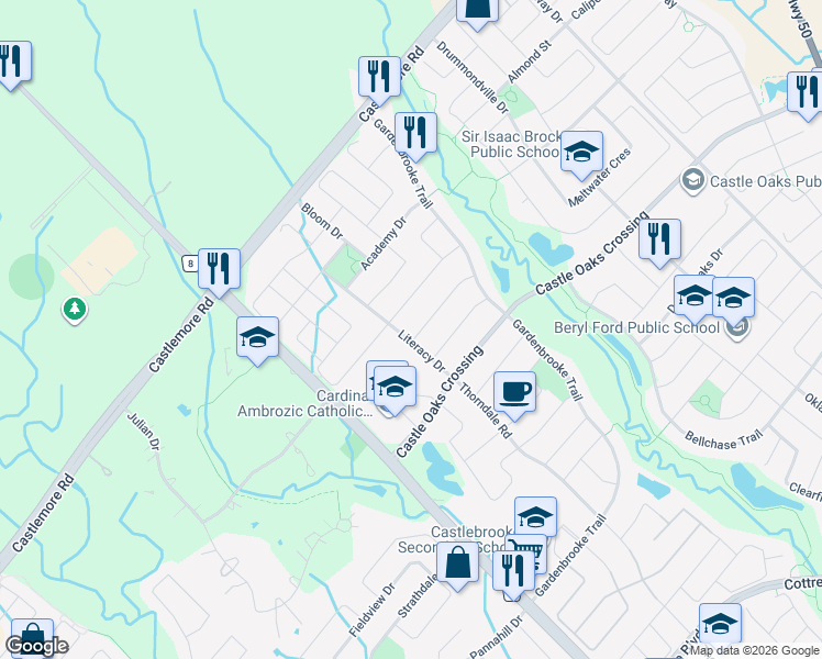 map of restaurants, bars, coffee shops, grocery stores, and more near in Brampton