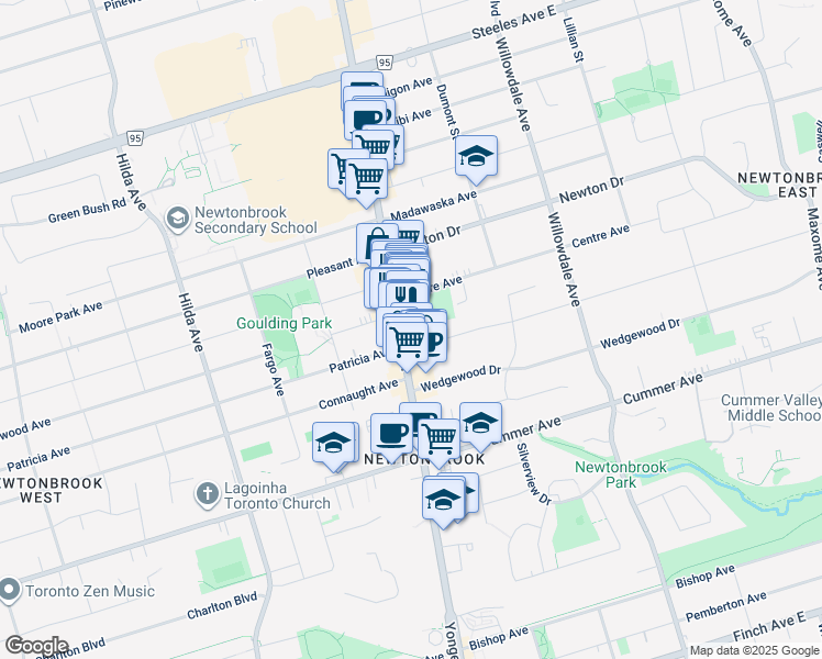map of restaurants, bars, coffee shops, grocery stores, and more near in Toronto