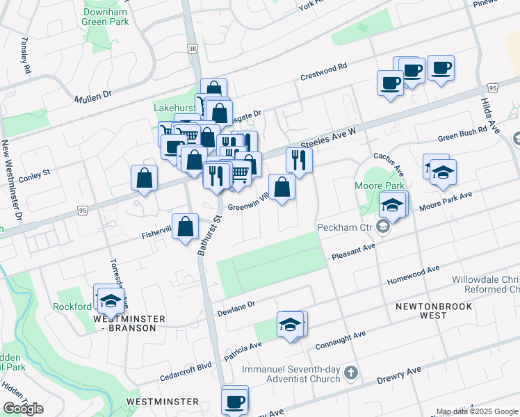 map of restaurants, bars, coffee shops, grocery stores, and more near 7 Regatta Crescent in Toronto