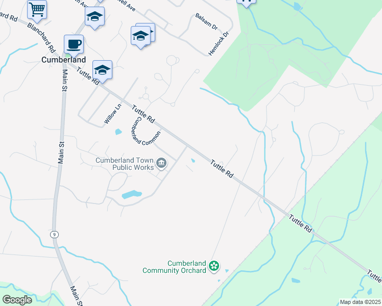 map of restaurants, bars, coffee shops, grocery stores, and more near 306 Tuttle Road in Cumberland