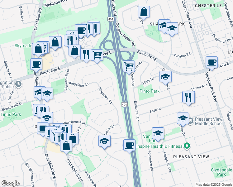 map of restaurants, bars, coffee shops, grocery stores, and more near in Toronto