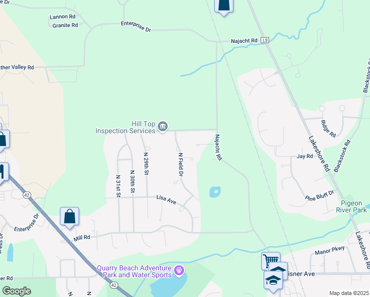 map of restaurants, bars, coffee shops, grocery stores, and more near 4215 N Field Dr in Sheboygan