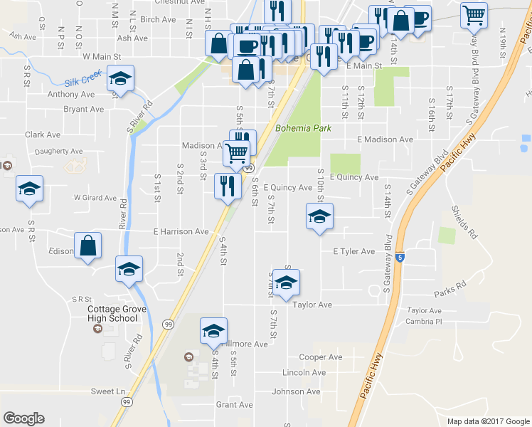 map of restaurants, bars, coffee shops, grocery stores, and more near 753 South 7th Street in Cottage Grove