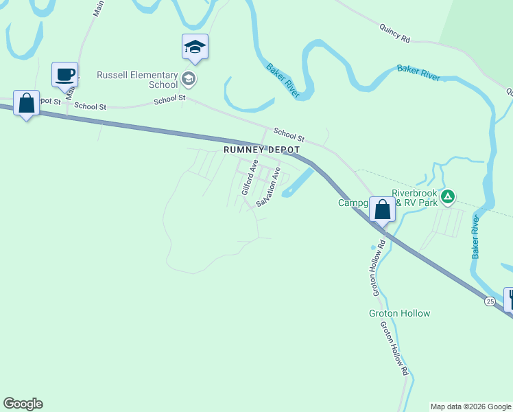 map of restaurants, bars, coffee shops, grocery stores, and more near 31 Gilford Avenue in Rumney