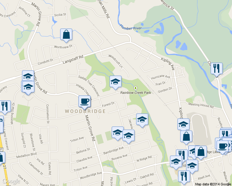 map of restaurants, bars, coffee shops, grocery stores, and more near 125 Kaiser Drive in Vaughan