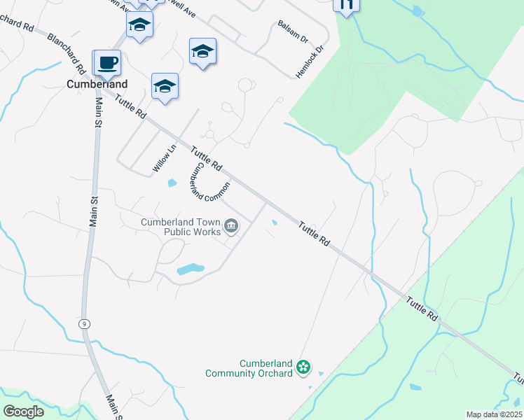 map of restaurants, bars, coffee shops, grocery stores, and more near 306 Tuttle Road in Cumberland