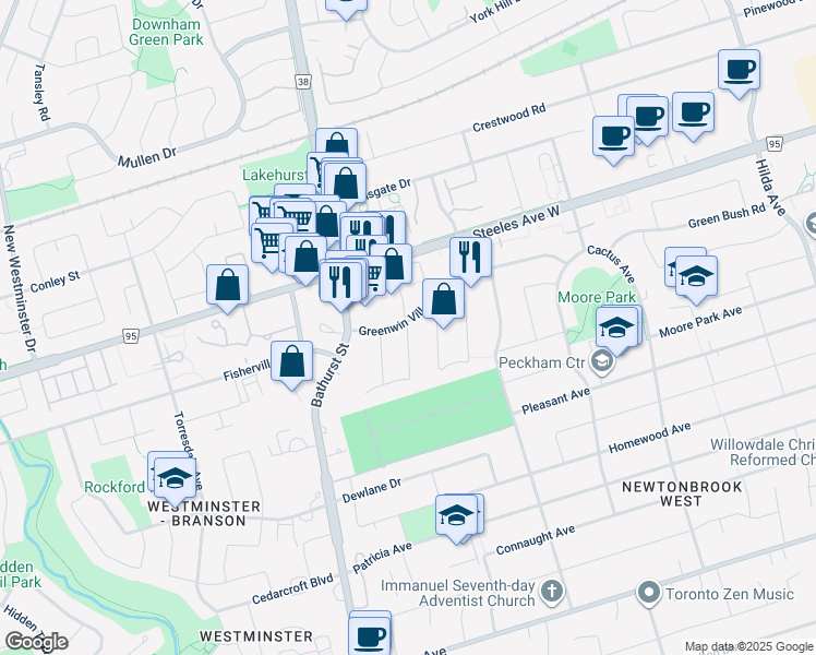 map of restaurants, bars, coffee shops, grocery stores, and more near 3 Regatta Crescent in Toronto