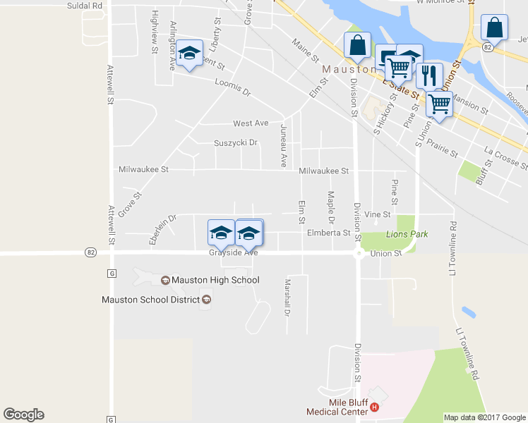 map of restaurants, bars, coffee shops, grocery stores, and more near 433 Eberlein Court in Mauston