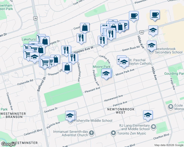 map of restaurants, bars, coffee shops, grocery stores, and more near in Toronto