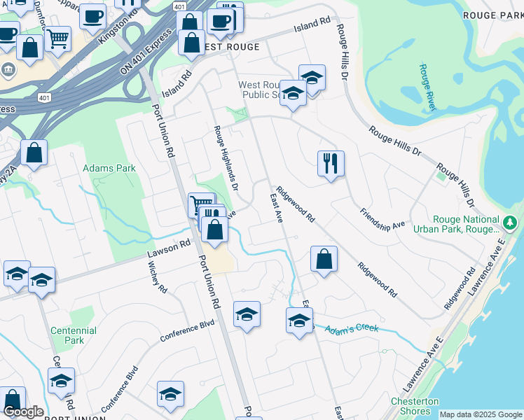 map of restaurants, bars, coffee shops, grocery stores, and more near in Toronto