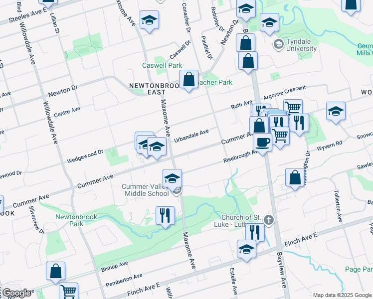 map of restaurants, bars, coffee shops, grocery stores, and more near 378 Cummer Avenue in Toronto