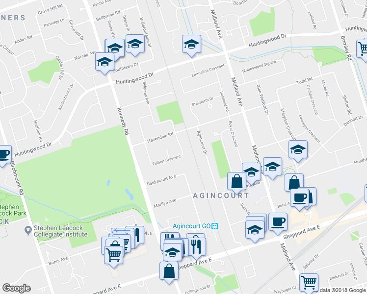 map of restaurants, bars, coffee shops, grocery stores, and more near 73 Fulbert Crescent in Toronto