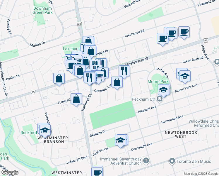 map of restaurants, bars, coffee shops, grocery stores, and more near 3 Regatta Crescent in Toronto