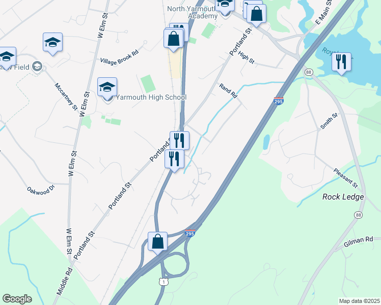 map of restaurants, bars, coffee shops, grocery stores, and more near 5 Portsmouth Court in Yarmouth