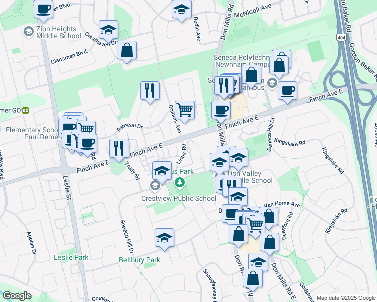 map of restaurants, bars, coffee shops, grocery stores, and more near in Toronto