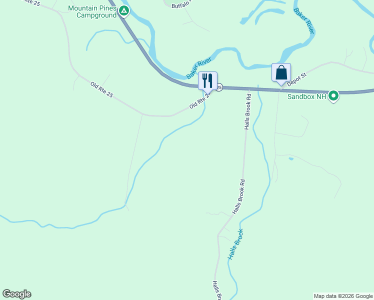 map of restaurants, bars, coffee shops, grocery stores, and more near 258 Halls Brook Road in Rumney