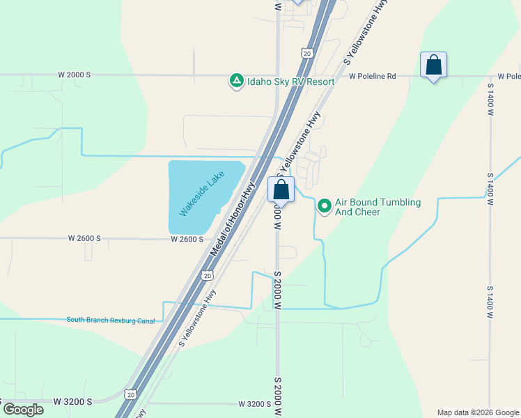 map of restaurants, bars, coffee shops, grocery stores, and more near 2392-2664 South Highway 191 in Rexburg