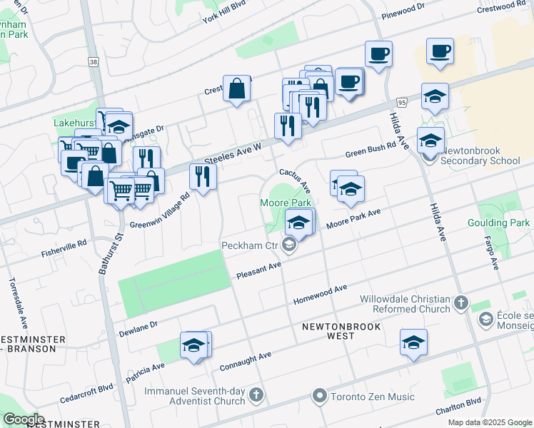 map of restaurants, bars, coffee shops, grocery stores, and more near in Toronto