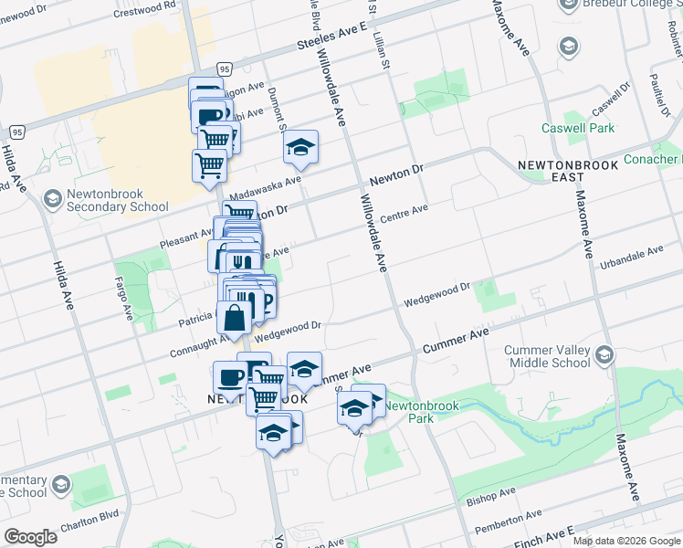 map of restaurants, bars, coffee shops, grocery stores, and more near 10 Northwood Drive in Toronto