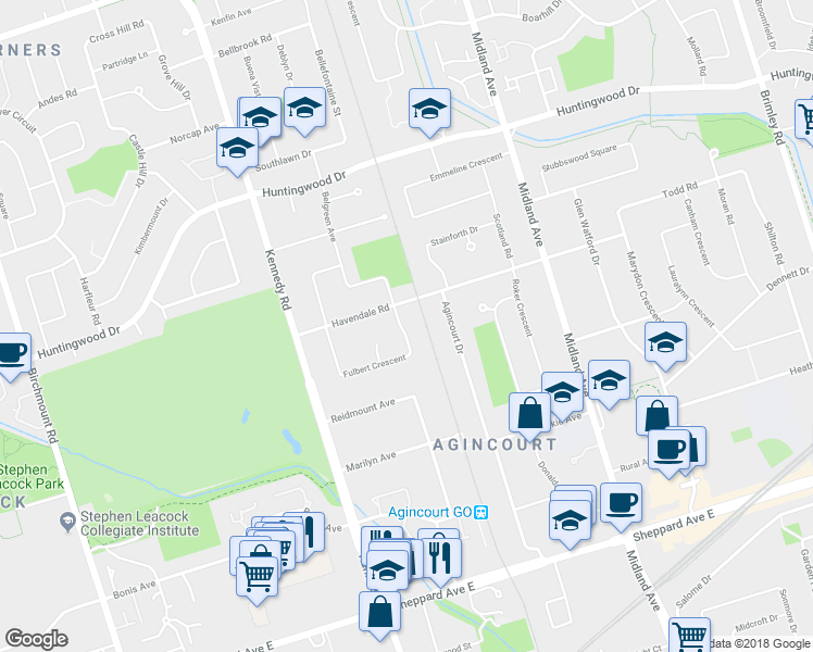 map of restaurants, bars, coffee shops, grocery stores, and more near 79 Fulbert Crescent in Toronto