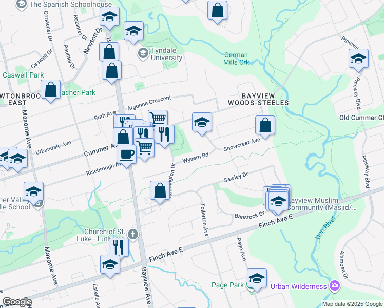 map of restaurants, bars, coffee shops, grocery stores, and more near in Toronto