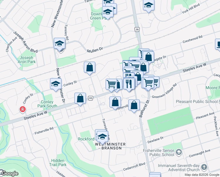 map of restaurants, bars, coffee shops, grocery stores, and more near 82 Whitney Place in Vaughan