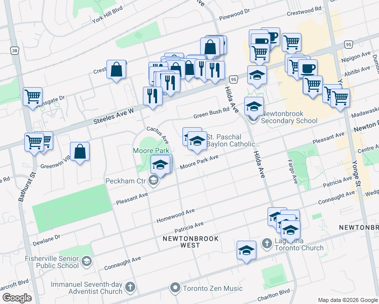 map of restaurants, bars, coffee shops, grocery stores, and more near in Toronto