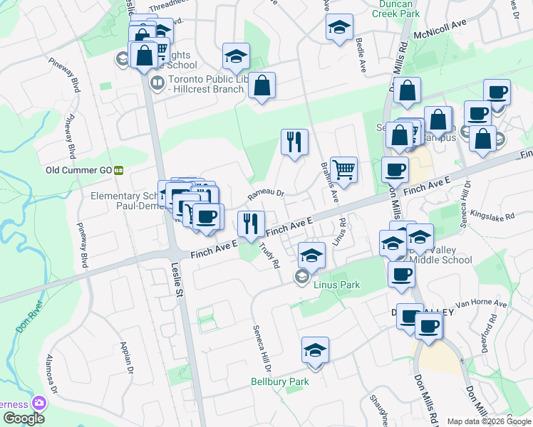 map of restaurants, bars, coffee shops, grocery stores, and more near 23 Liszt Gate in Toronto