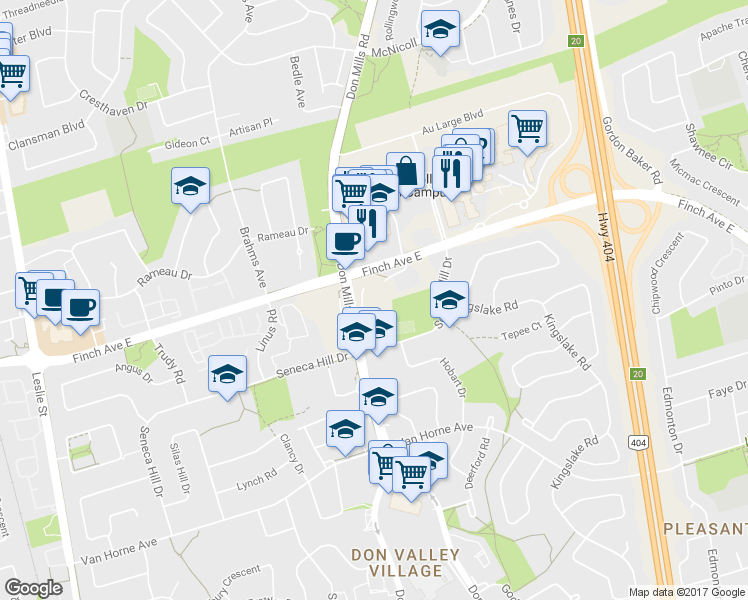 map of restaurants, bars, coffee shops, grocery stores, and more near in Toronto