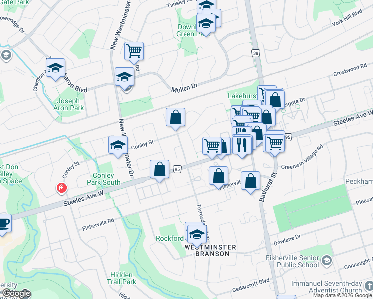 map of restaurants, bars, coffee shops, grocery stores, and more near in Vaughan