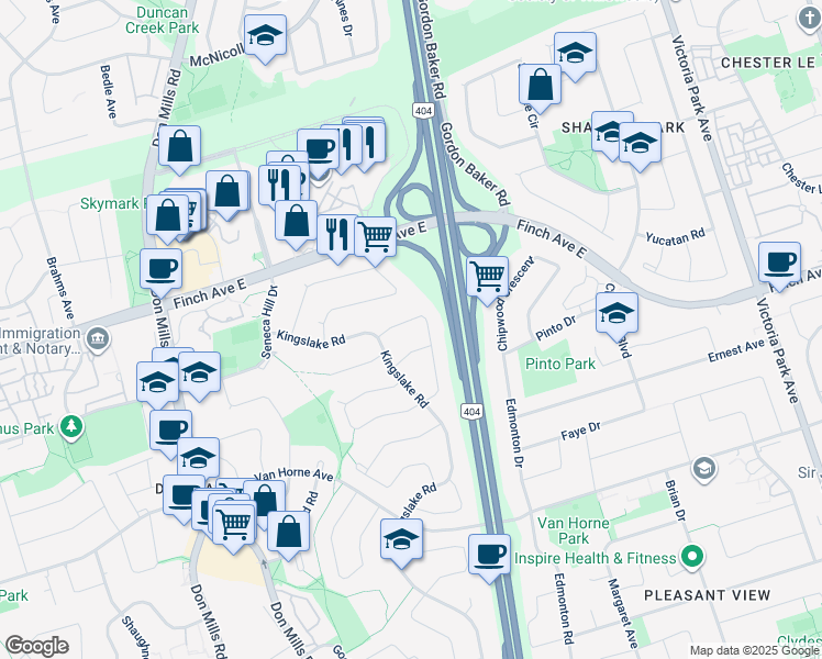 map of restaurants, bars, coffee shops, grocery stores, and more near 79 Baroness Crescent in Toronto