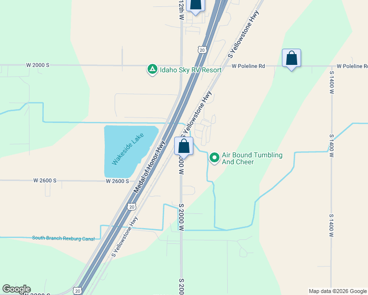map of restaurants, bars, coffee shops, grocery stores, and more near 2392 South Yellowstone Highway in Rexburg