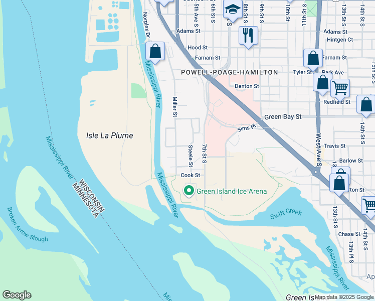 map of restaurants, bars, coffee shops, grocery stores, and more near 1923 Bundy Street in La Crosse