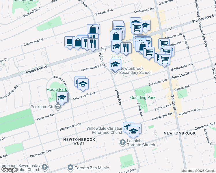 map of restaurants, bars, coffee shops, grocery stores, and more near in Toronto