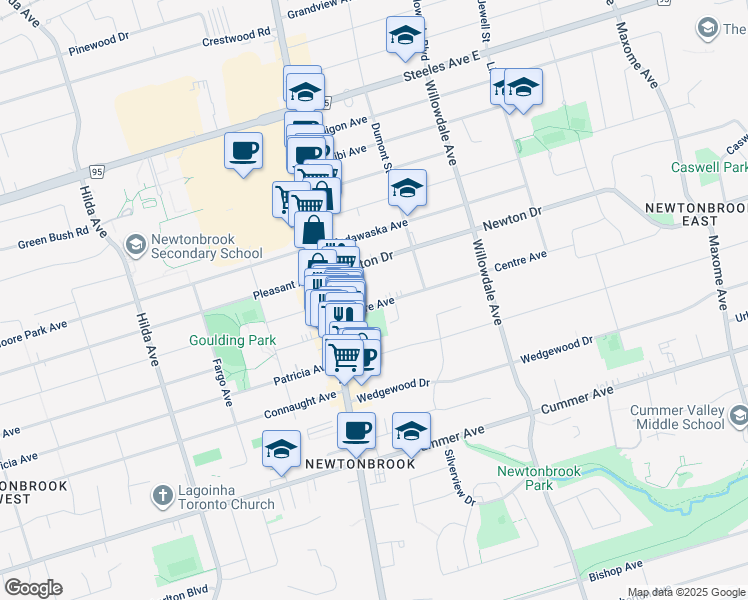 map of restaurants, bars, coffee shops, grocery stores, and more near in Toronto