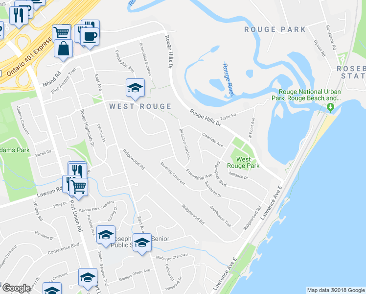 map of restaurants, bars, coffee shops, grocery stores, and more near in Toronto