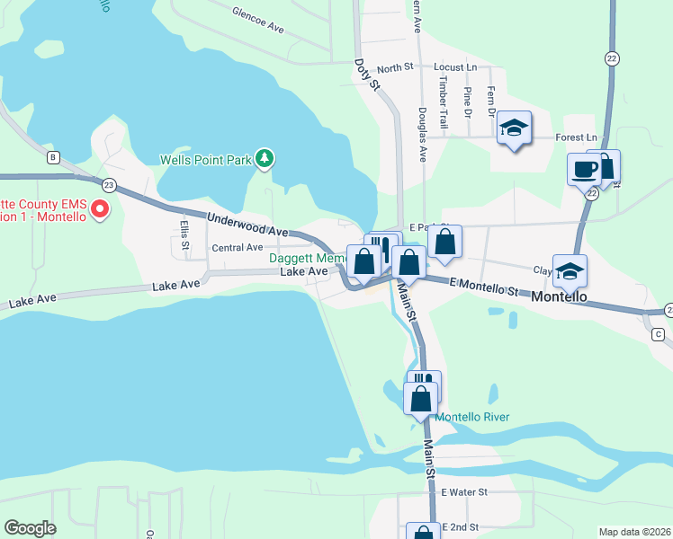 map of restaurants, bars, coffee shops, grocery stores, and more near County Road C in Montello