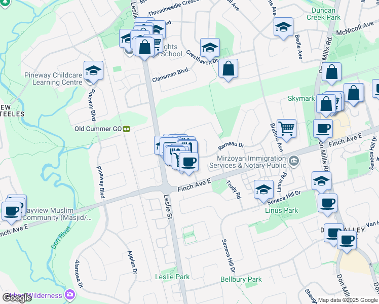 map of restaurants, bars, coffee shops, grocery stores, and more near 10 Willesden Road in Toronto