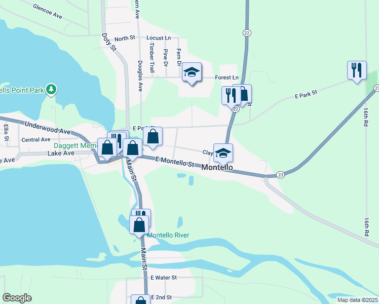 map of restaurants, bars, coffee shops, grocery stores, and more near 230 Clay Street in Montello