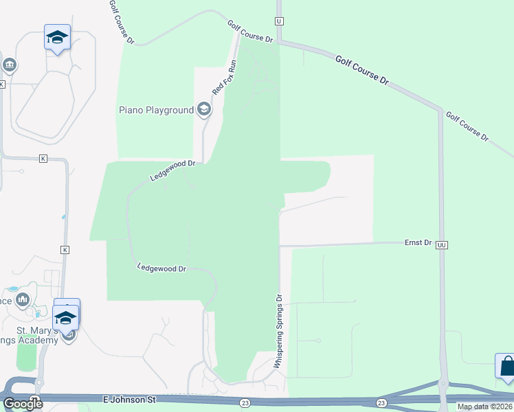 map of restaurants, bars, coffee shops, grocery stores, and more near 32 Whispering Springs Court in Fond du Lac