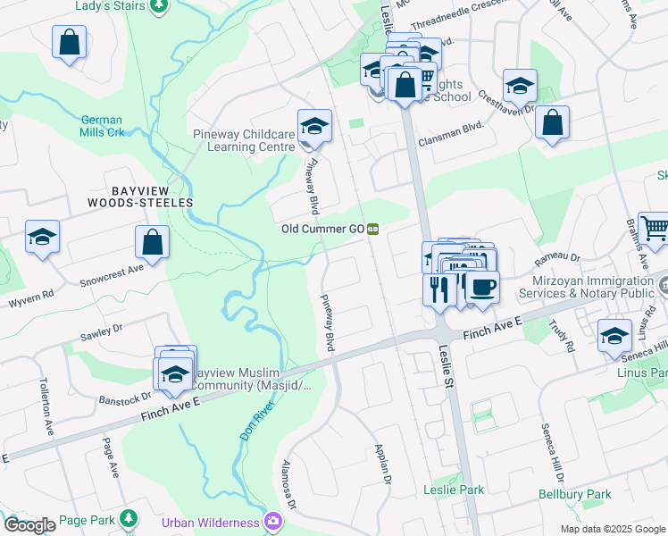 map of restaurants, bars, coffee shops, grocery stores, and more near in Toronto