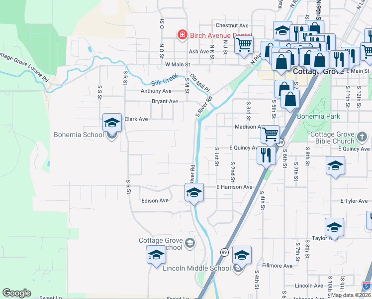 map of restaurants, bars, coffee shops, grocery stores, and more near 723 South River Road in Cottage Grove