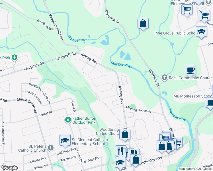 map of restaurants, bars, coffee shops, grocery stores, and more near 49 Hurricane Avenue in Vaughan