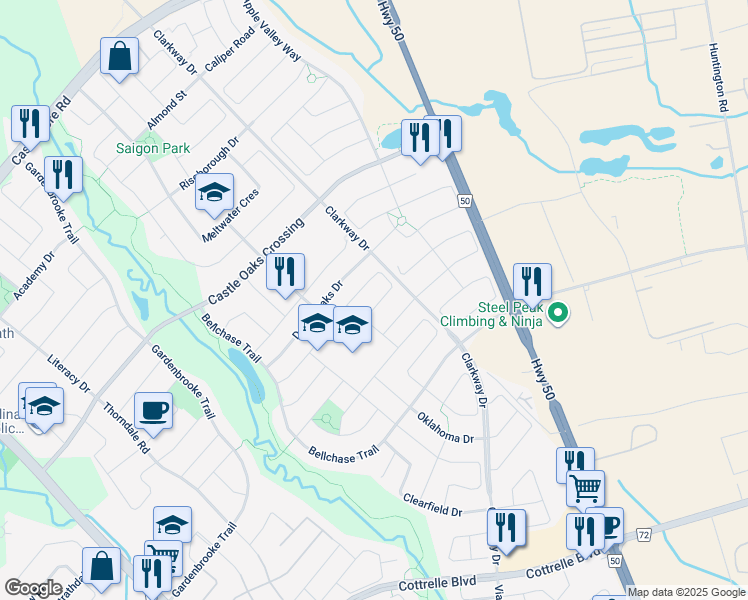 map of restaurants, bars, coffee shops, grocery stores, and more near in Brampton