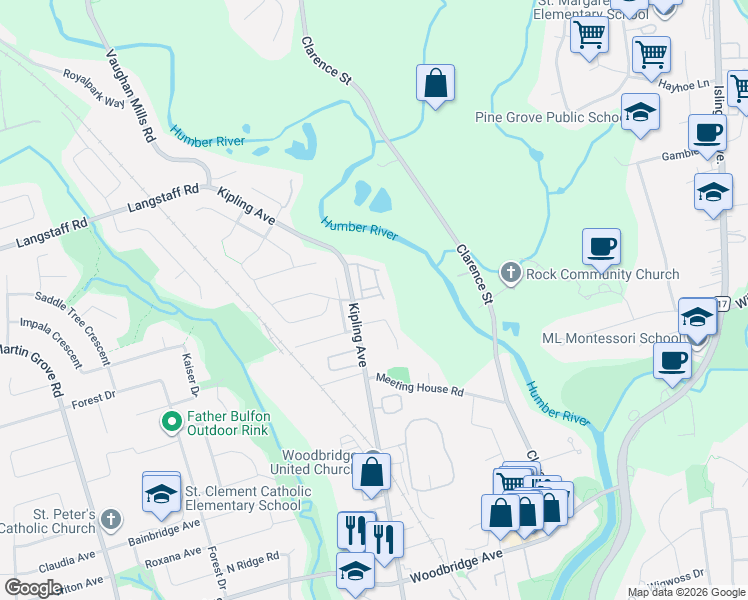 map of restaurants, bars, coffee shops, grocery stores, and more near 27 Powseland Crescent in Vaughan